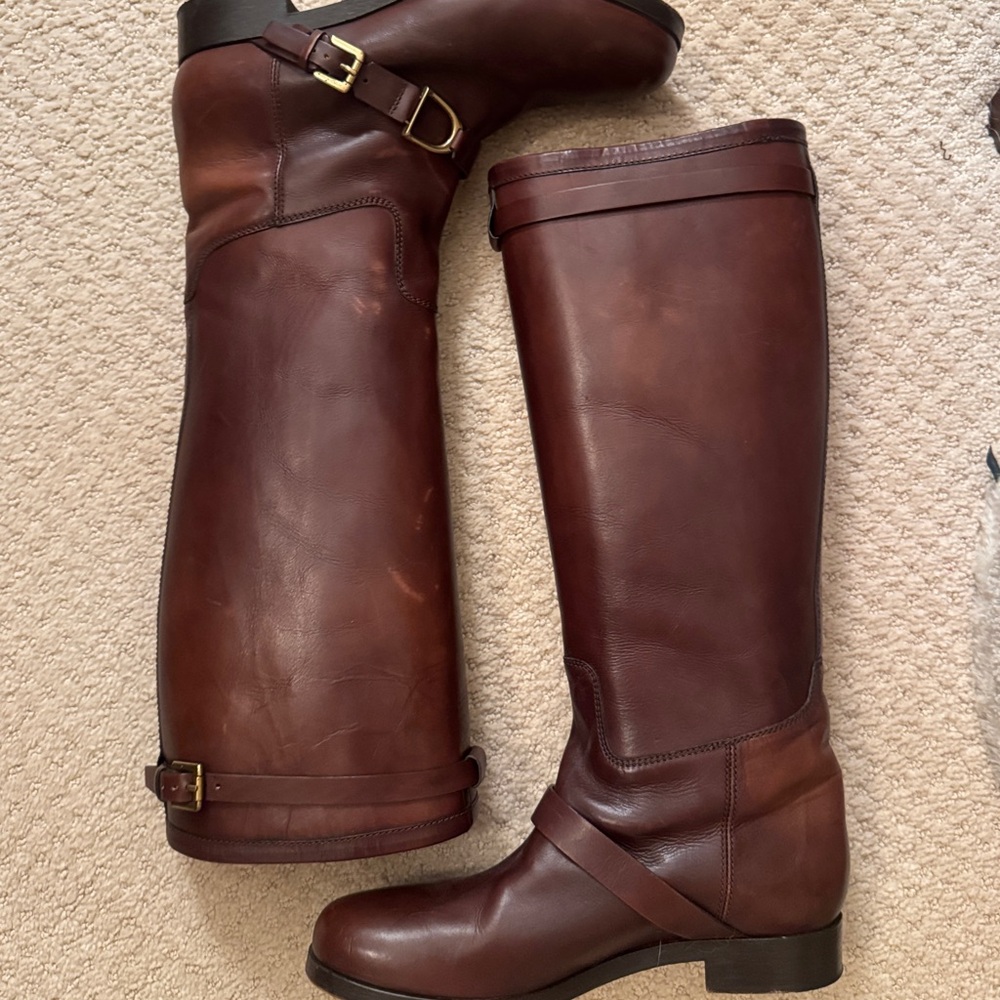 Ralph Lauren Collection Purple Label Zuri Brown Leather Riding Boots - Picture 3 of 10